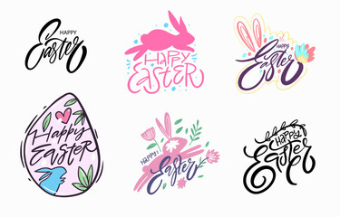 A set of letterings with the phrase "Happy Easter", perfect for Easter greeting cards and designs. Celebrate the holiday with festive typography!