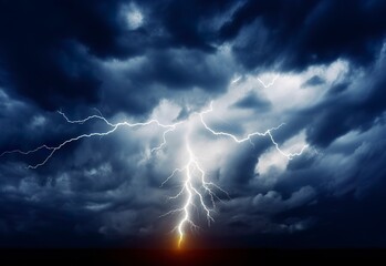 Lightning strikes on a cloudy dramatic stormy sky.