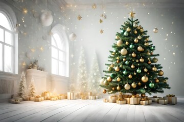 3d rendering Decorated green Christmas tree