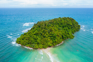 Amazing aerial image of Beautiful seascape scene of Kelambu Beach, Kudat, Sabah, Malaysia.