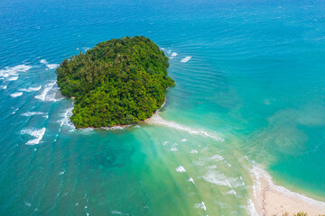 Amazing aerial image of Beautiful seascape scene of Kelambu Beach, Kudat, Sabah, Malaysia.