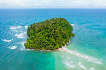 Amazing aerial image of Beautiful seascape scene of Kelambu Beach, Kudat, Sabah, Malaysia.