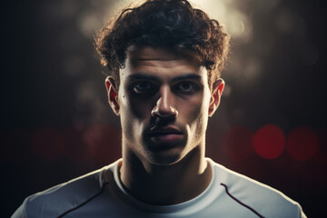 Dramatic close-up portrait of soccer player