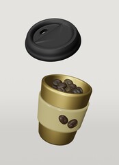Coffee Cup 3D Rendering with Lid Cup in Clear Background or Isolated for Cafe Menu, Drink, and etc.