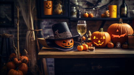 Halloween festivities. Scary pumpkins. 