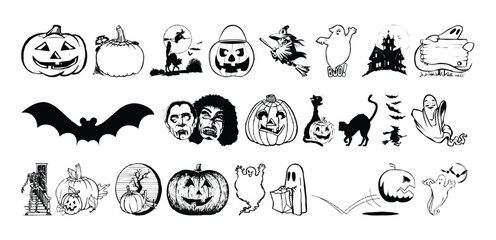Horror set of Halloween doodle hand drawn sticker sketch
