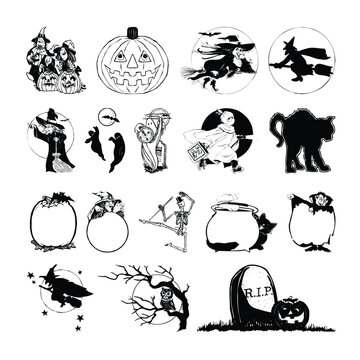 Horror set of Halloween doodle hand drawn sticker sketch