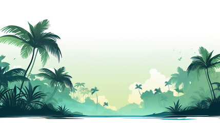 minimalist flat vector wallpaper empty ocean, tropical island palm background, with empty copy space