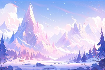 Winter solar term, landscape illustration of snowy mountains in the distance