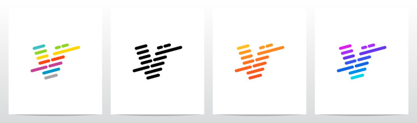 Lines Diagonal Stripes Letter Logo Design V