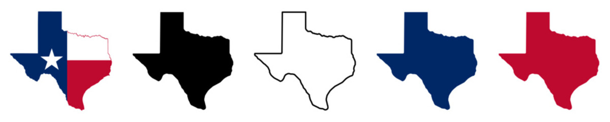 High resolution Texas map icon set isolated on transparent background. vector illustration