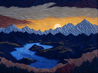 Magical scenic Denali National Park filigree paper quilling landscape paper