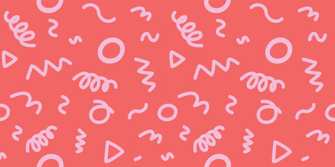 Abstract doodle illustration on pink orange background