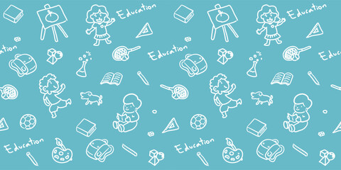 Back to school doodle seamless pattern. Hand drawn background, Education, Vector illustration.