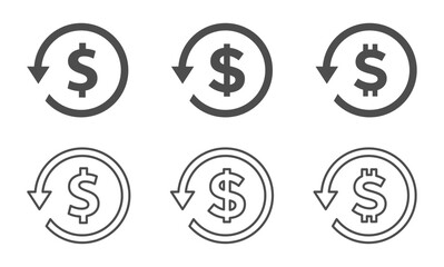 Chargeback vector flat icons. Return money vector signs set