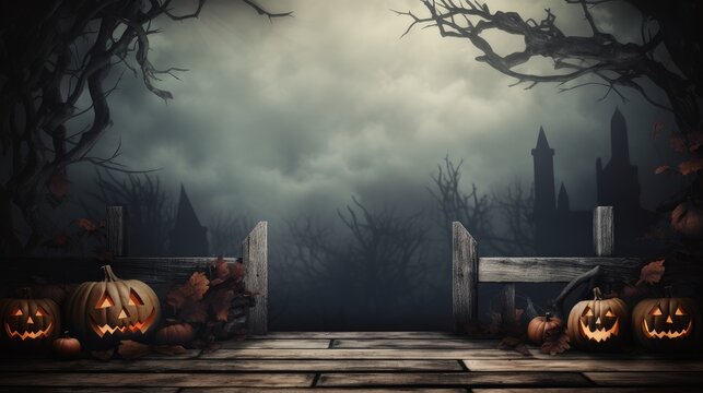 Spooky Halloween background with empty wooden boards