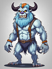 Vintage Halloween Horned Yeti - Isolated Cartoon Illustration of a Monster Character