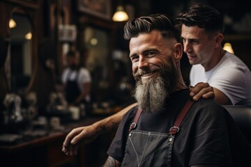 Obraz premium Barber serving customers of his customers