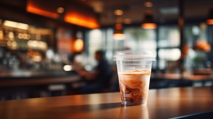 Blurred background photo of a coffee shop - obrazy, fototapety, plakaty