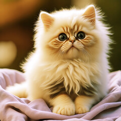 Fluffy White Cat with mystery eye | Fantasy of cute cat furry  mammal | Whimsical Whiskers Cat. Generative AI