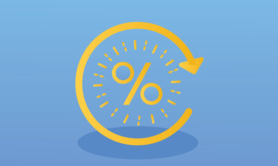 Round loan percent refresh icon.on blue background.Vector Design Illustration.