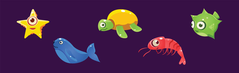 Funny Sea Animals and Underwater Creature Vector Set
