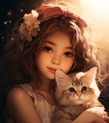子猫を抱く可愛い女の子