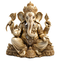 Luxury Golden Ganesha God - Divine Hindu Deity Statue Symbolizing Spirituality, Icon of Faith and Worship, transparent background
