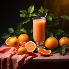 Front view orange smoothie arrangement on table