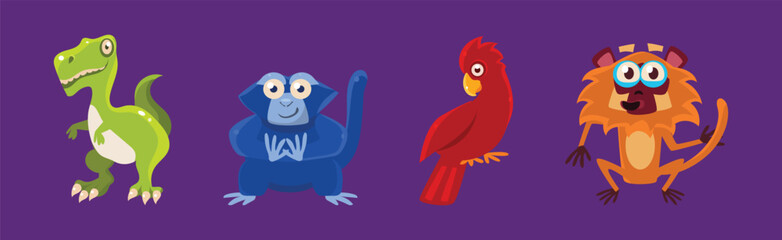 Funny Ancient Animal and Zoo Fauna Vector Set