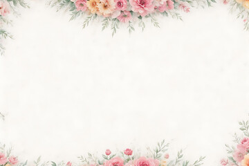 Watercolor floral frame on white background. Hand painted border with roses.
