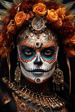 Hannya style Dia de Muertos mask