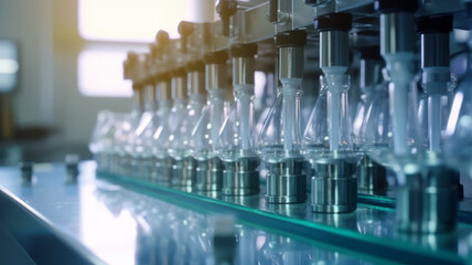 Medical Ampoule Production Line at Modern Modern Pharmaceutical Factory. - obrazy, fototapety, plakaty