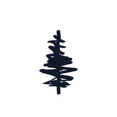 Christmas tree logo icon Spruce decorative element Hand drawn ink sketch Xmas sign Doodle cartoon festive design Craft style Fashion print clothes greeting invitation card flyer poster banner cover ad