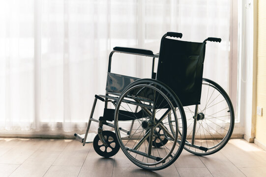 wheel chairs in medical office clinic hospital or hospitel room, Empty Wheelchairs park waiting beside window for patient service elderly and sickness