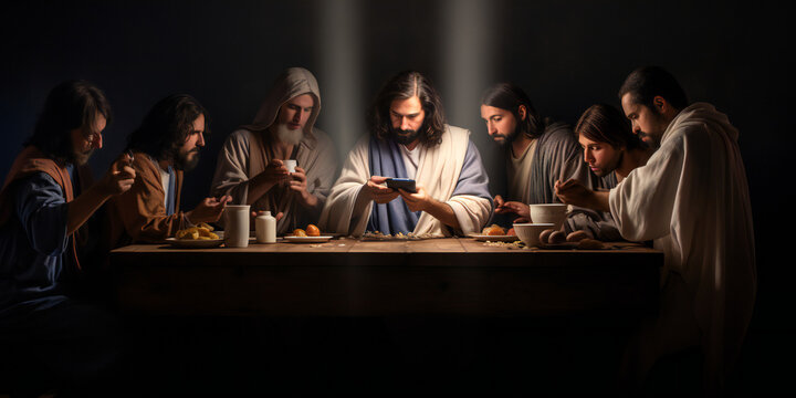 Jesus Christ Texting at The Last Supper: A Modern Twist on a Classic Scene&mdash;Provocative and Conversation-Starting Imagery