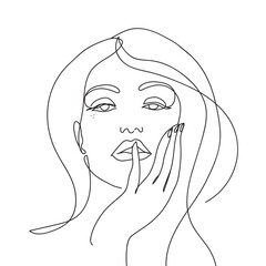 Abstract Woman face one line drawing. Portrait minimalistic style. Continuous line. - 649142319