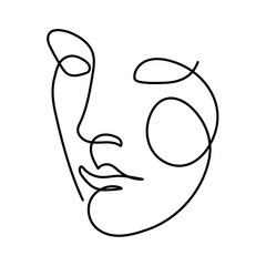 Minimalistic abstract face one line drawing. Black and white. Simple portrait single line. - 649142335