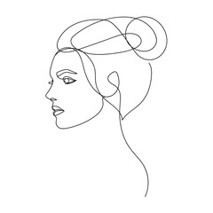 Abstract Woman face one line drawing. Portret minimalistic style. Continuous line. - 649142337