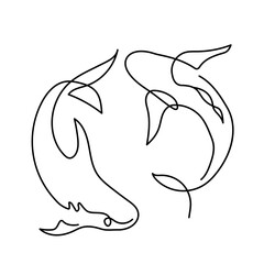 Two shark line art. Yin-yang symbol.  - 649142346