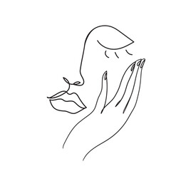 Abstract sleeping faces. Continuous line drawing.
One line art. - 649142348