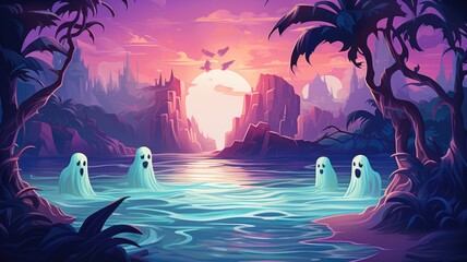 eerie ghostly apparition on halloween night. halloween concept background