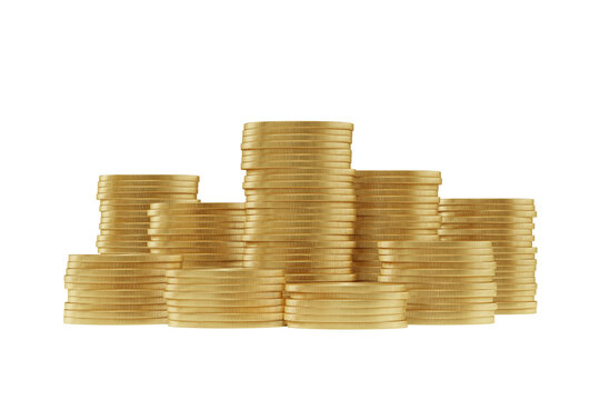 Stack of gold coin isolated on white background with earning profit business concept. Stack of gold coin isolated. Stack of gold coin isolated 3D render