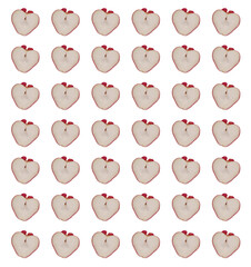 Fototapeta premium Square white background with sliced apples. Repeating print. 
