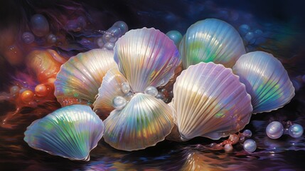 Glistening seashells: Shells with a shimmering, iridescent quality
