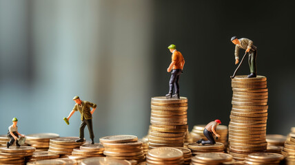 Miniature people. Climbers are climbing coins. Success business concept. business concept....
