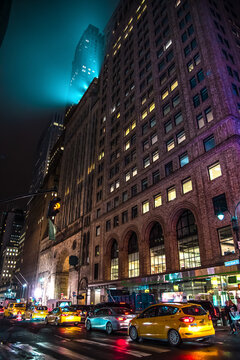 Traffic and Lights of Manhattan Streets at Night - New York City, USA