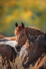 Horses in the autumn field