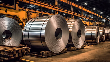 rolls of steel sheet in a warehouse generative ai