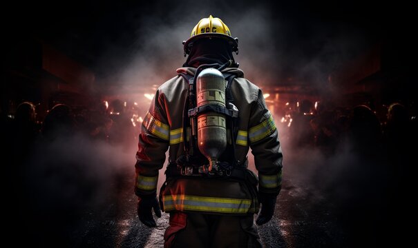 firefighter man confronts fire, ai generative